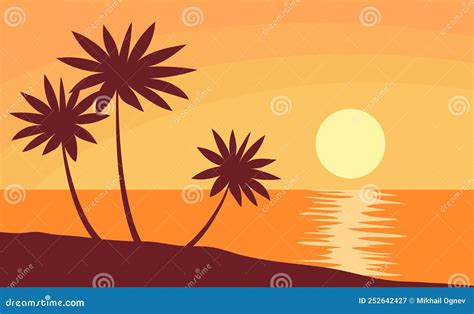 Beautiful Orange Sunset On The Tropical Beach Stock Vector