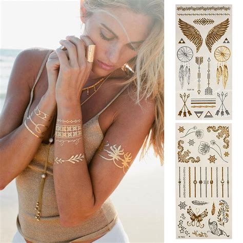 Buy 8 Sheets Metallic Tattoos Temporary Tattoos Body Art Stickers