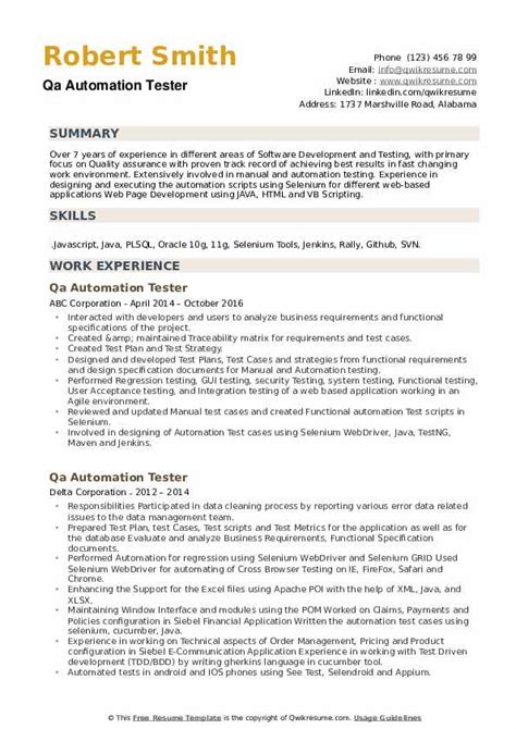 Resume Template For Qa Tester