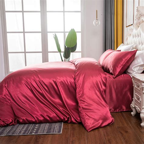 Duvet Cover Set King Size Red Silk Duvet Cover Soft Silky - Etsy