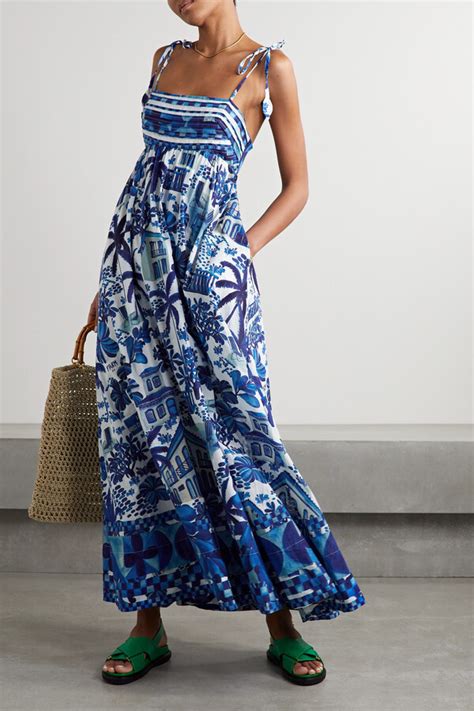 Farm Rio Printed Cotton Voile Halterneck Maxi Dress Blue ShopStyle