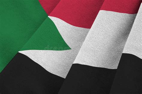 Sudan Flag With Big Folds Waving Close Up Under The Studio Light