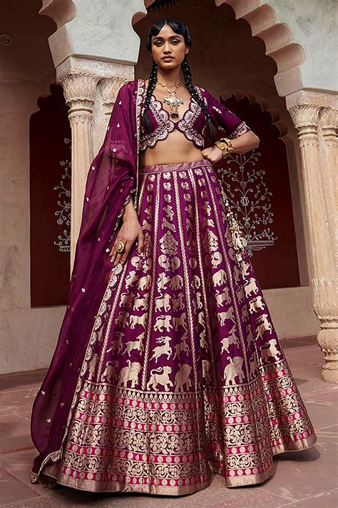 Buy Weaver Story Purple Satin Pure Katan Silk Lehenga Set Online Aza