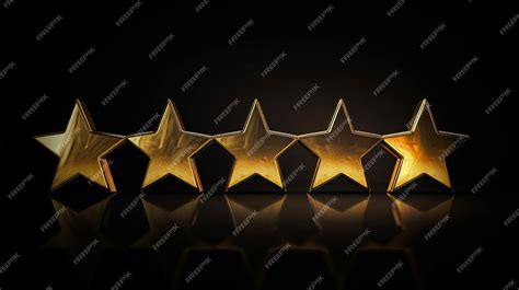 Premium Photo Five Golden Stars On A Black Background With Reflection