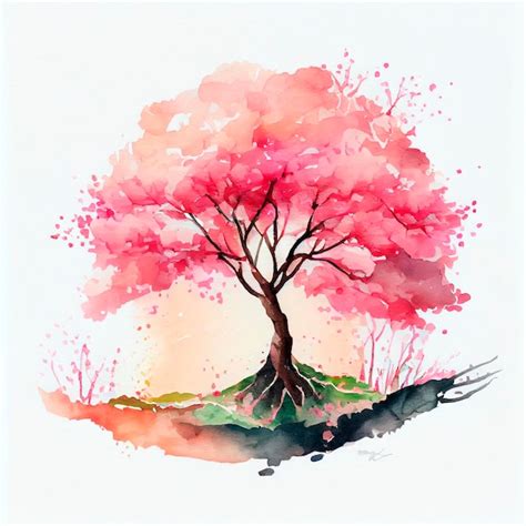 Árbol de sakura de flor de cerezo con ilustración de paisaje de