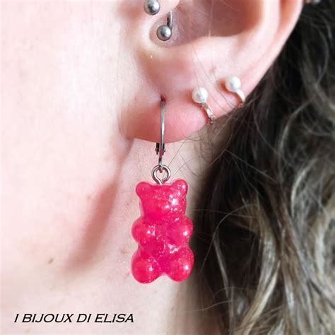 Pink Gummy Teddy Earrings | Handcrafted Jewelry