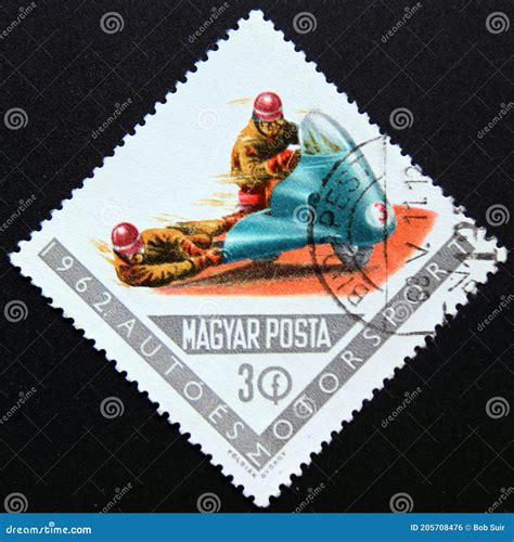 Postage Stamp Magyar Hungary 1962 Stunt Racing Motorcycle Editorial