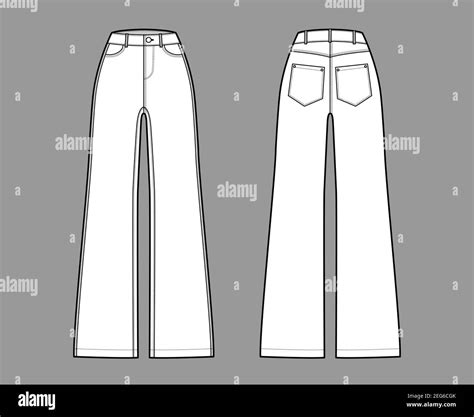 Jeans Wide Leg Denim Pants Technical Fashion Illustration With Full Length Normal Waist Rise