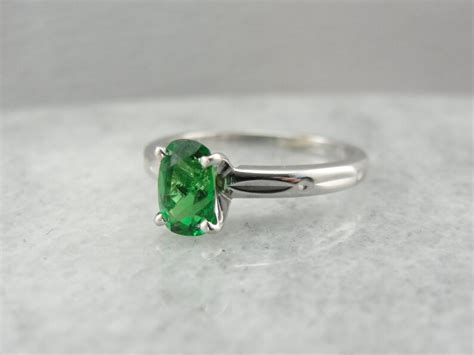 Tsavorite Green Garnet Engagement Ring Vintage White Gold Etsy