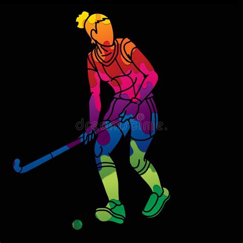 Field Hockey Sport Female Player Action Cartoon Graphic Vector Stock