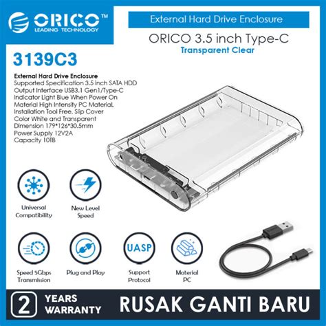 Orico Casing Enclosure Harddisk Inch Transparent C