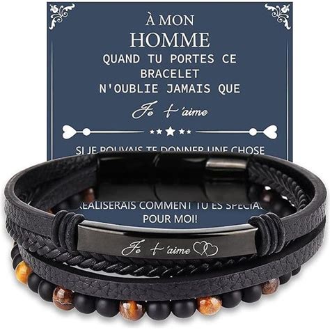 Bracelet Saint Valentin Homme En Cuir Je T Aime Cadeau Copain