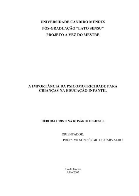 PDF A IMPORTÂNCIA DA PSICOMOTRICIDADE PARA CRIANÇAS BORA CRISTINA