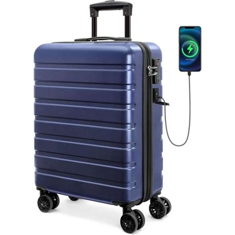 Valise Trolley Cabine Pc Abs Bagage Main Avec Usb Et Serrure Tsa