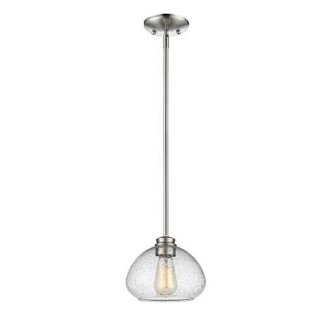 1 Light Brushed Nickel Shaded Mini Pendant With Clear Seedy Glass Shade 722mp Bn The Home Depot