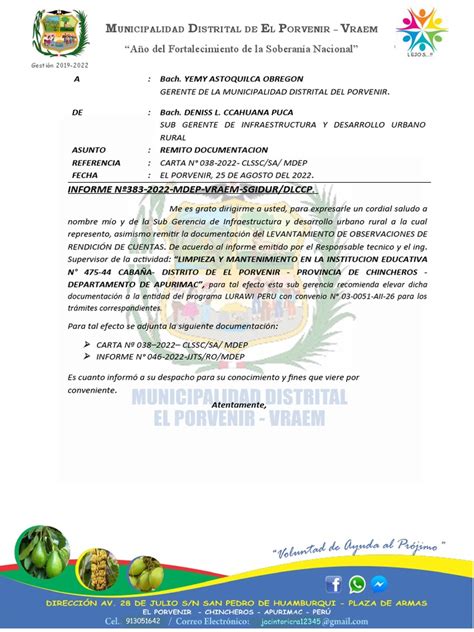 Informe N 383 Remito Documentacion De Levantamiento De Observaciones Pdf