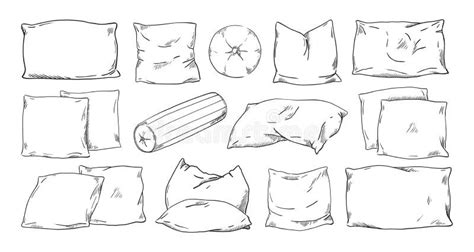 Pillow Sketch Doodle Drawing Of Home Comfort Feather Cushions Hand Drawn Comfortable