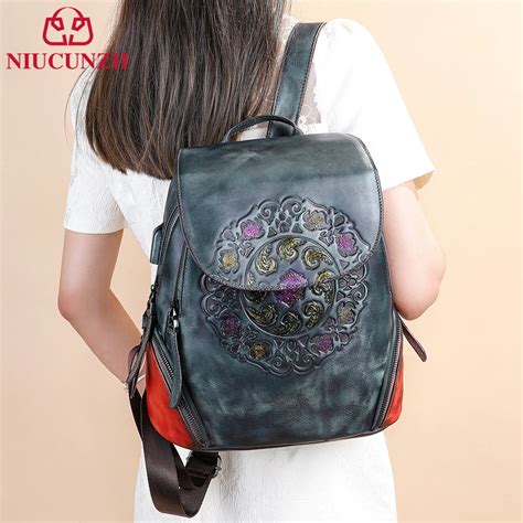 NIUCUNZH Anti Theft Women S Backpack Genuine Leather Retro Handmade