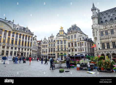 Flower And Plant Market At Grand Place Brussels Belgium Stock Photo