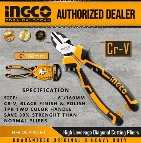 INGCO High Leverage Diagonal Cutting Pliers 6 160mm HHLDCP28160