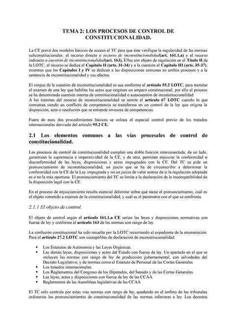 TEMA 2 Consti 2 Apuntes 2 I TEMA 2 LOS PROCESOS DE CONTROL DE