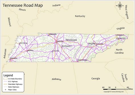 Tennessee Road Map - Check road network of State Routes, US Highways ...