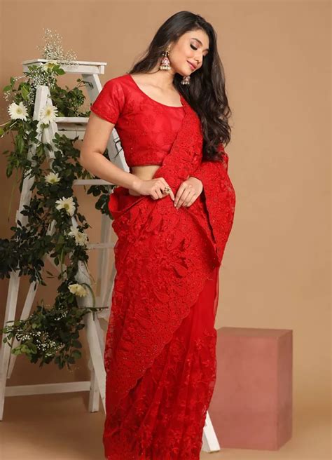 Buy Gorgeous Red Net Saree Online In India Mohey Saree For Women