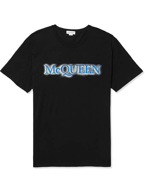 Alexander McQueen Logo Embroidered Cotton Jersey T Shirt Black