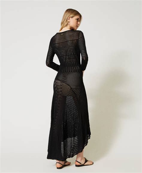 Long Lace Stitch Dress Woman Black Twinset Milano