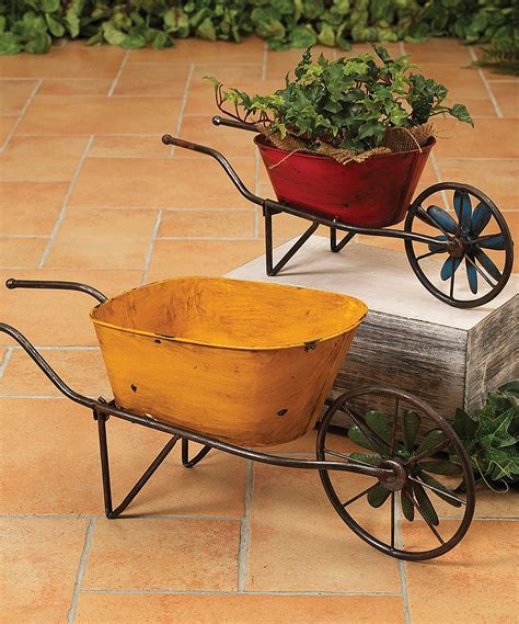 The Gerson Company Orange And Red Wheelbarrow Planter Set Wheelbarrow Wheelbarrow Planter