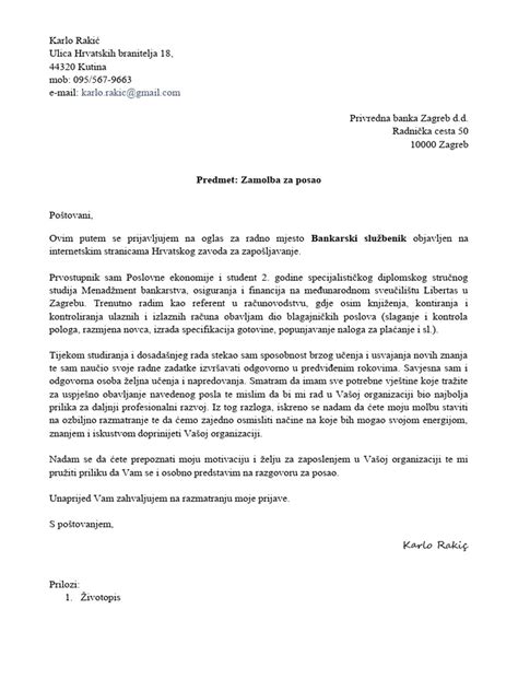 Zamolba Za Posao Karlo Rakić Pdf