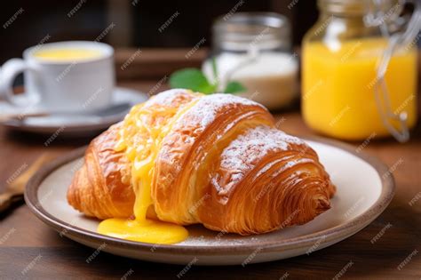 Premium Ai Image Croissant With Lemon Curd