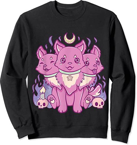 Perfect Kawaii Pastel Goth Cute Creepy 3 Headed Dog Anime Skull Moon T