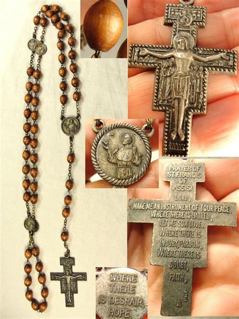 Vtg Prayer Of St Francis Of Assisi Rosary San Damiano Cross Crucifix