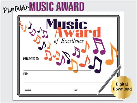 Music Award Certificate Printable For Music Teacher Or Music