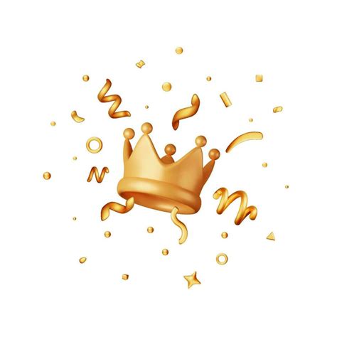 3d Gold Crown Icon And Confetti Render Golden Confetti Around Crown