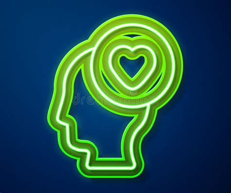 Glowing Neon Line Human Head With Heart Icon Isolated On Blue