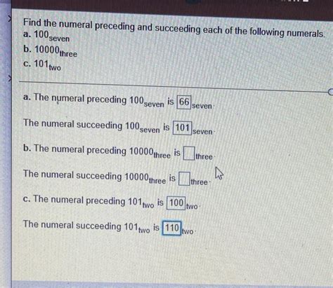 Solved Find The Numeral Preceding And Succeeding Each Of The Chegg