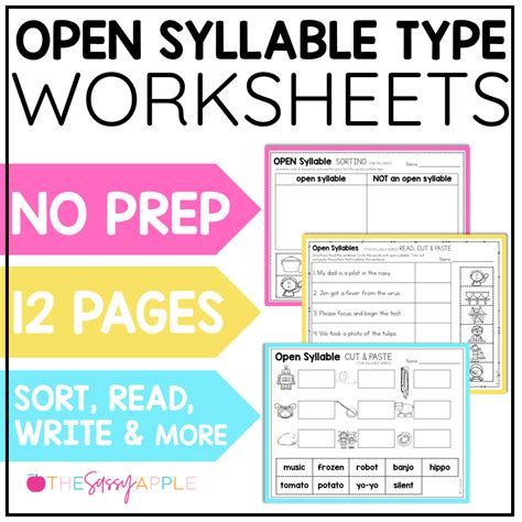 Open Syllables Worksheets Science Of Reading Phonics Word Work Activities Shop The Sassy Apple