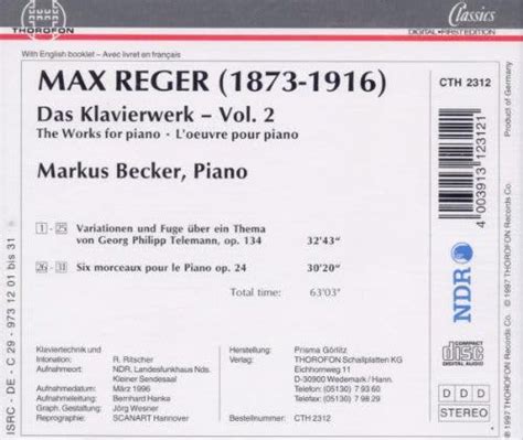 Reger Complete Works For Piano Vol Musical Offering