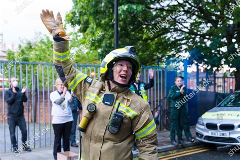 Firefighter London Fire Brigade Waves Staff Editorial Stock Photo