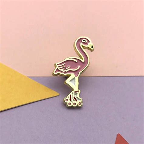 Flamingo Skater Enamel Pin Pink Flamingo In Roller Skates On A Holiday