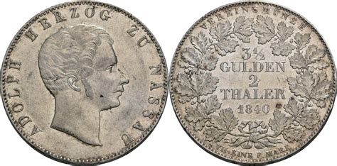 Nassau Vereinsdoppeltaler Wiesbaden 1840 Adolph 1839 1866 Ss Vz Min