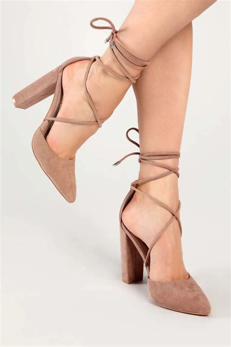 Light Nude High Heels Pointed Toe Pumps Nude Lace Up Heels Lulus