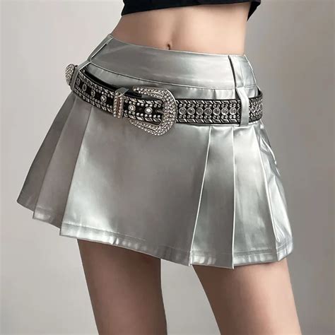 Women Mall Streetwear Punk Sliver Skirt High Waist Pleated Harajuku