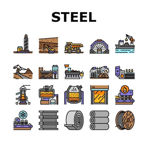 Premium Vector Steel Production Industry Metal Icons Set Vector