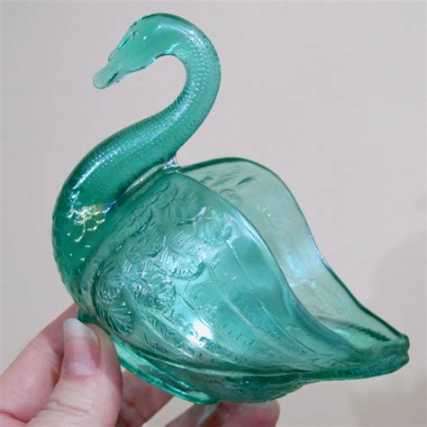 Antique Imperial Or Fenton Aqua Teal Carnival Stretch Glass Swan 127 Carnival Glass