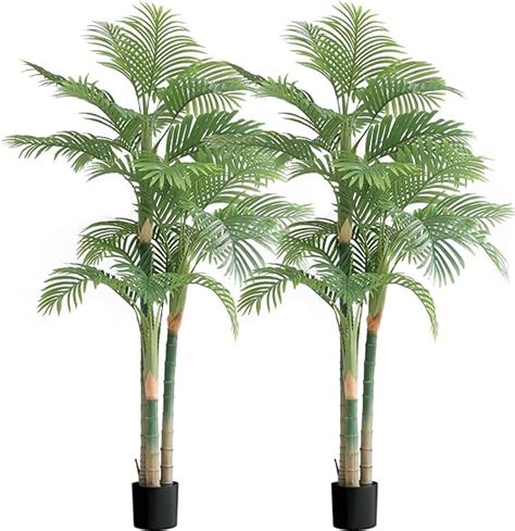 7ft Fake Palm Trees 2pcs Artificial Golden Cane Palm Tree 84in Fake Plant In Pot