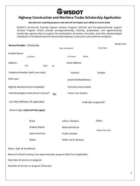 Fillable Online Wsdot Wa Student Application Wsdot Wa Gov Fax Email