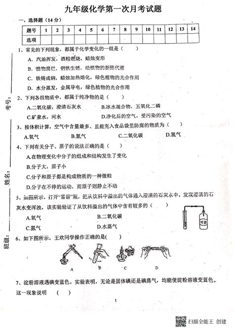 河南省新乡市辉县市薄壁镇中学、吴村中心校等2023 2024学年九年级上学期9月月考化学试题（图片版无答案 21世纪教育网